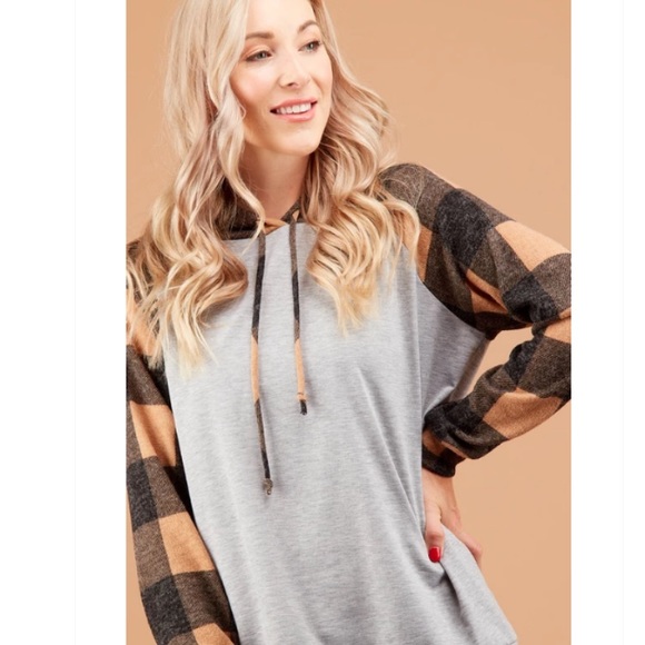 Taupe Plaid Hoodie - Picture 3 of 5